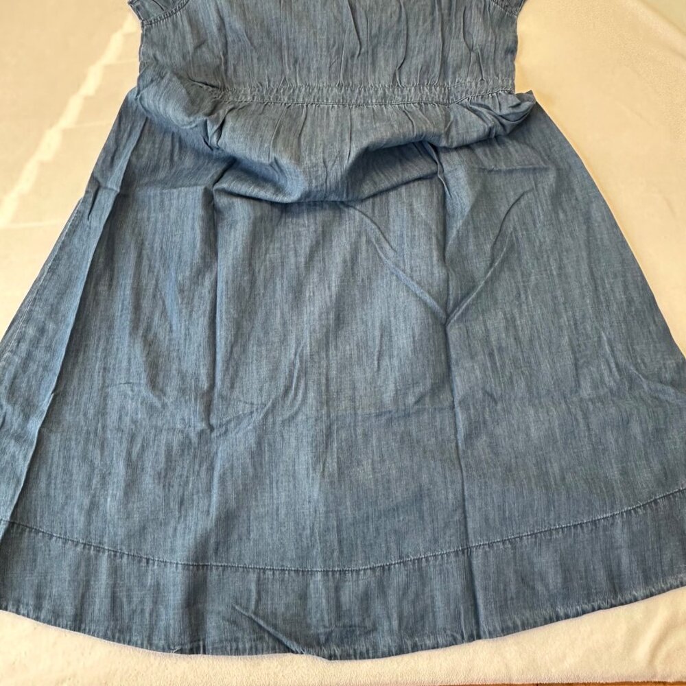 Madewell Denim Chambray Pleat-Waist Midi Dress Button Up Size 18 Blue Cottage - Picture 5 of 10